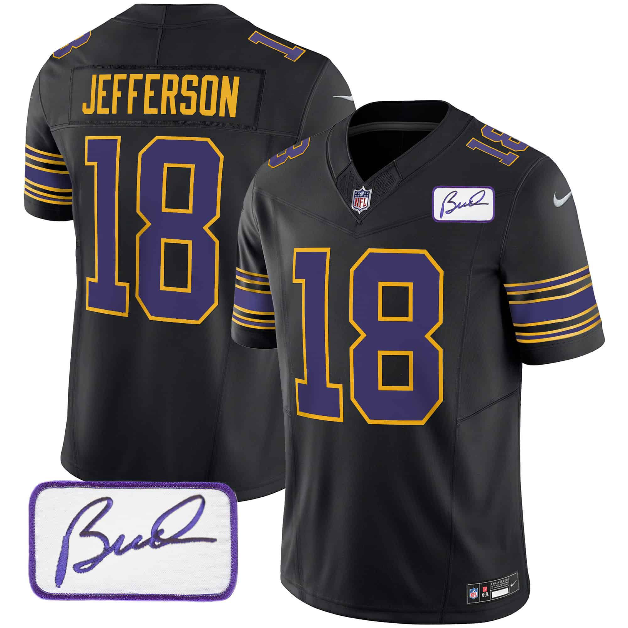 Men Minnesota Vikings 18 Jefferson Black 2024 Nike Bud Grant Patch Classic Limited NFL Jersey